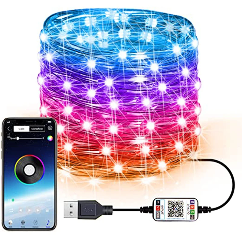 

Fairy Lights USB Plug in Led String Lights Outdoor Indoor Twinkle Lights Color Changing Fairy String Lights Bluetooth Music RBG
