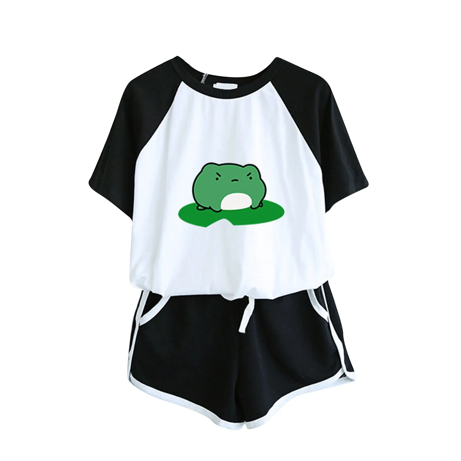 2 Pieces Casual Oversize Pajamas Set Women's Summer Fashion Animals Print Short Sleeve Pocket Shorts Home Sports Set 2021 2