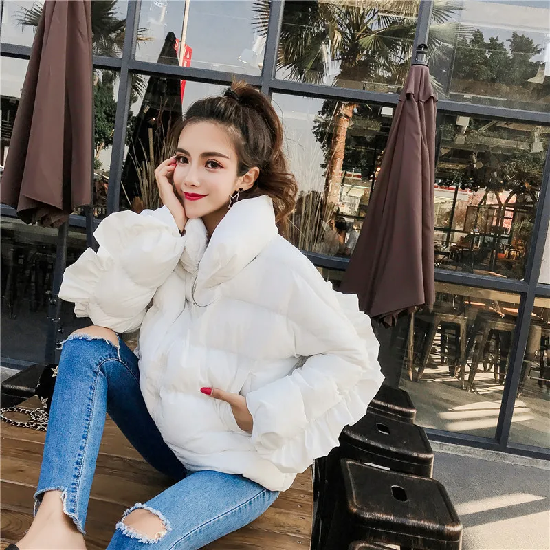 

Autumn And Winter New Style WOMEN'S Dress-Style Korean-style Versatile Raglan Sleeve Flounced Bread Short Cotton Coat Warm Cotto