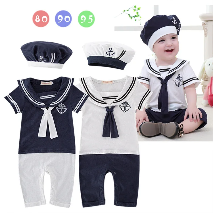 

Summer BOY'S Navy Fold-down Collar Short Sleeved Kazakhstan 2-Color Sorting BOY'S Rompers