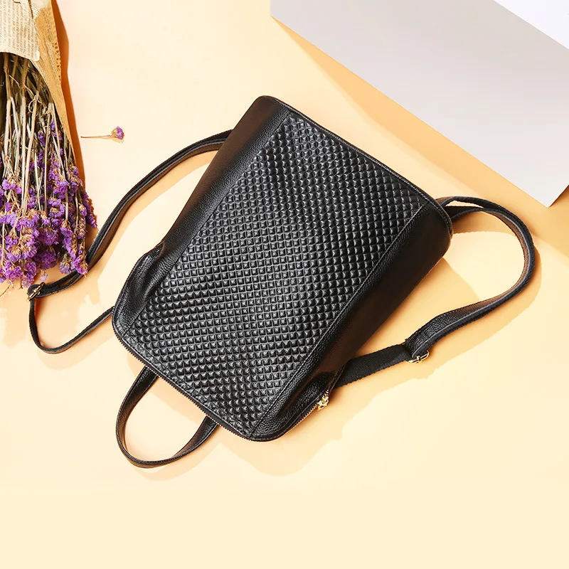 

Spring And Summer New Style Genuine Leather Shoulders And One Shoulder Bag Dual Full-grain Leather Bag Lady Large-capacity Backp