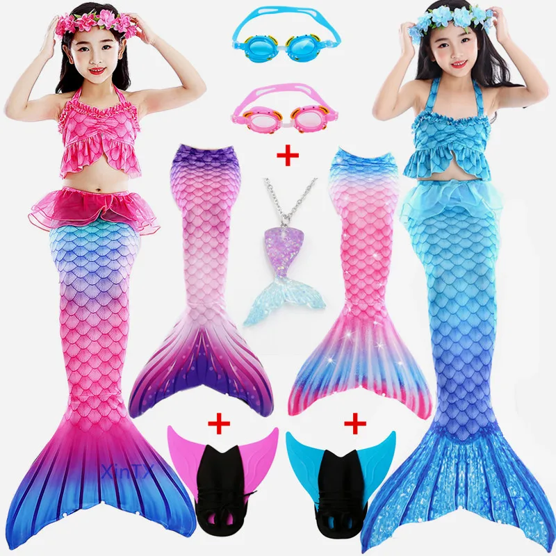 

2020 6PCS/Set NEW Kids Girls Mermaid Tails with Fin Swimsuit Bikini Bathing Suit Dress for Girls With Flipper Monofin For Swim