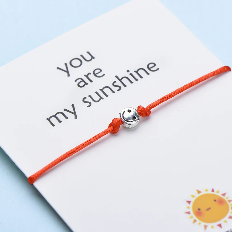 IYOE Wish Card You Are My Sunshine, крошечные браслеты с улыбающимся лицом для женщин, мужчин, детей, винтажный браслет дружбы с красной нитью, парные