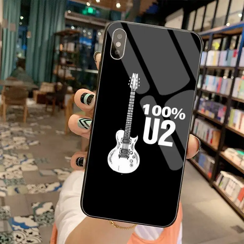 lumee case YJZFDYRM Bono U2 Ban Nhạc Màu Đen Mềm Vỏ Ốp Lưng Điện Thoại Kính Cường Lực Cho iPhone 11 Pro XR XS MAX 8X7 6S 6 Plus SE 2020 Ốp Lưng apple charging case Cases For iPhone