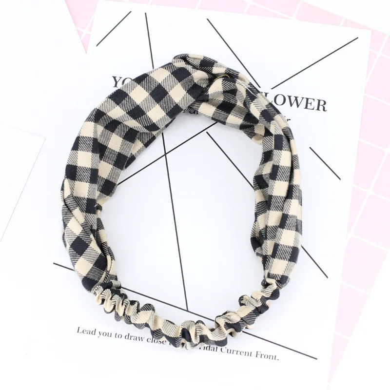 black Headband Винтажное оголовье в клеточку для женщин, простая завязанная Женская повязка для волос, модные аксессуары для волос для девушек, аксессуары B262 - Цвет: black Headband
