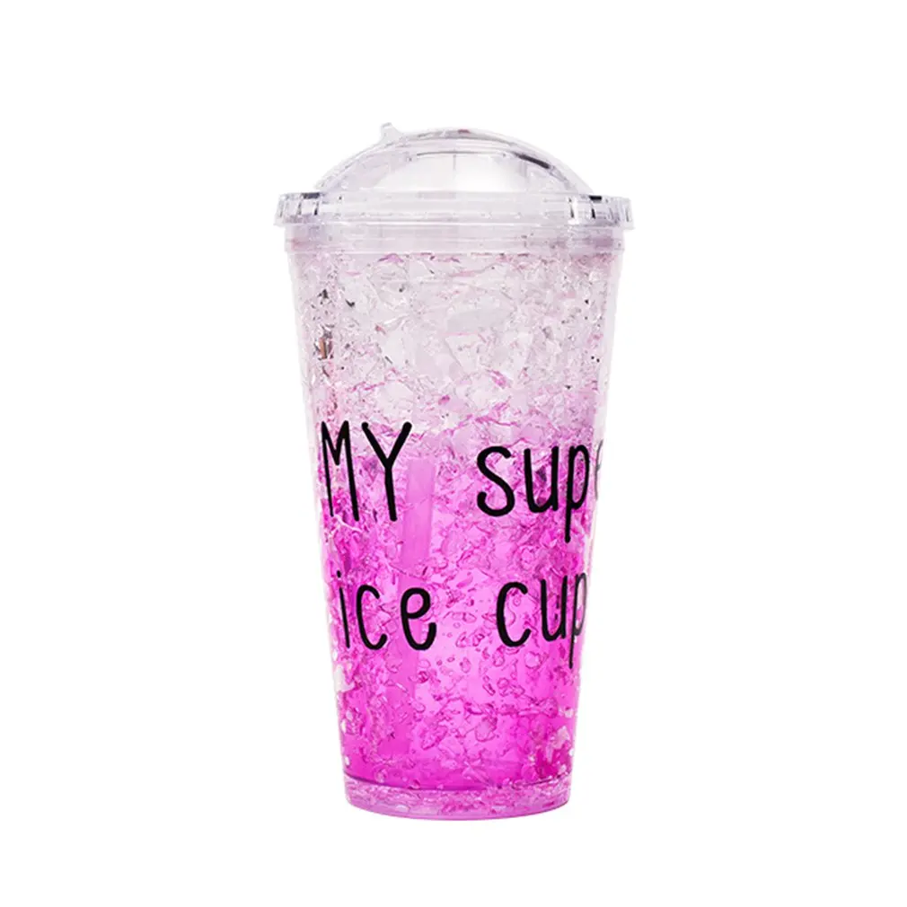 

Creative outdoor summer ice cup gel refrigeration double plastic color broken ice cup cold sippy cup custom letter