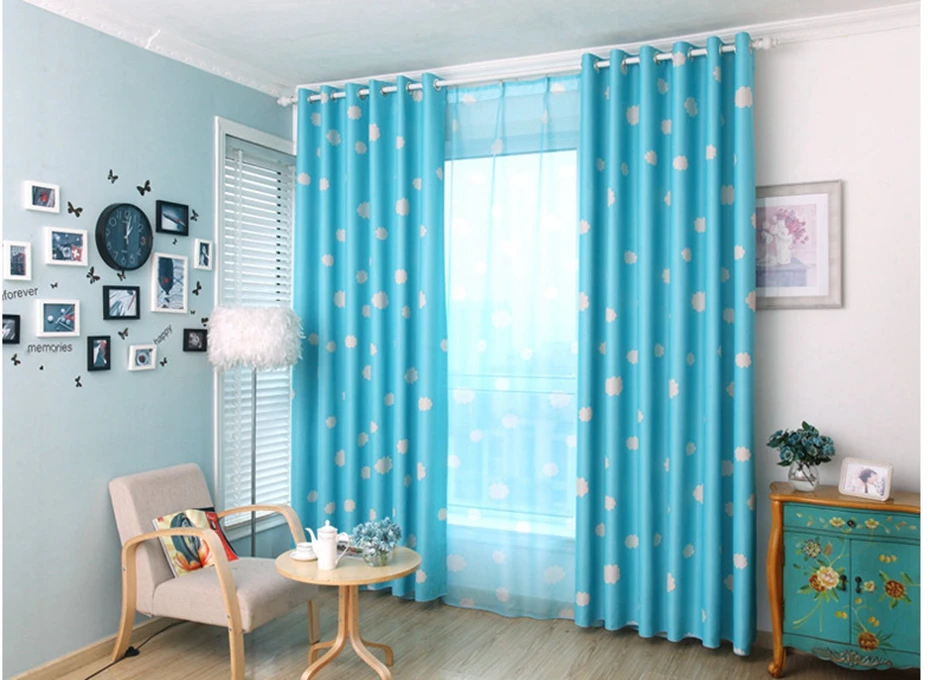 Cartoon Blackout Curtain For Kids Girls Bedroom Living room Nursery Door Blue Sky White Cloud Window Drapes Panel Cortina WP125H