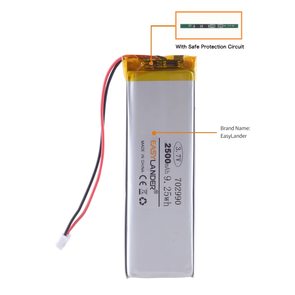 Recarregável Li-polímero Bateria para Gps Bluetooth Alto-falante Faça Você Mesmo Pad Power Bank Tablet pc Navegação 703090 702990 3.7v 2500mah - Image 6