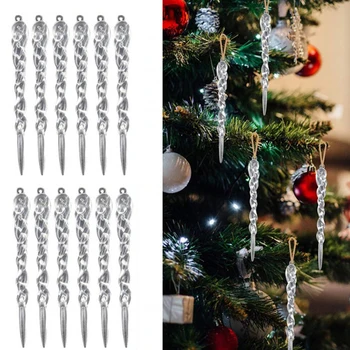 

12pcs 13cm Christmas Simulation Ice Xmas Tree Hanging Ornament Fake Icicle Winter Party Christmas New Year Decoration Supplies
