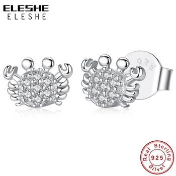 

ELESHE Lovely Animal Stud Earrings Women Baby Children Jewelry Cubic Zirconia CZ Ocean Crab 925 Sterling Silver Earring for Kids