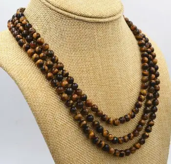 

Natural 3 rows 6mm yellow Tigers Eye Gemstone Round Beads Necklace 17-19" AAA
