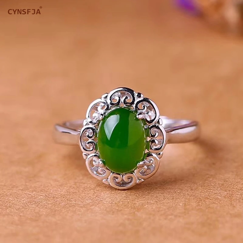 CYNSFJA настоящий Сертифицированный натуральный Хотан Jade Jasper 925 пробы Серебряные Ювелирные Украшения Женские нефритовые кольца Высокое качество лучшие подарки