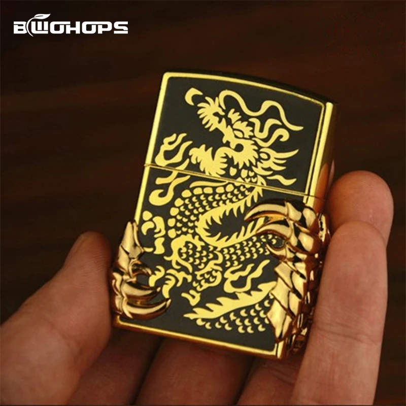 

Vintage Embossed Jet Wheel Lighter Dragon Claw Portable Cigarette Smoke Inflatable Classic butane Metal Lighters Gas