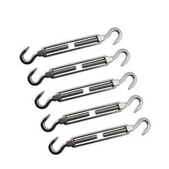 

5PCS Stainless Steel 304 Turnbuckle Hook And Hook Wire Rope Tension Heavy Duty M5 M6 M8 For Sun Shade Sail Cable Railing