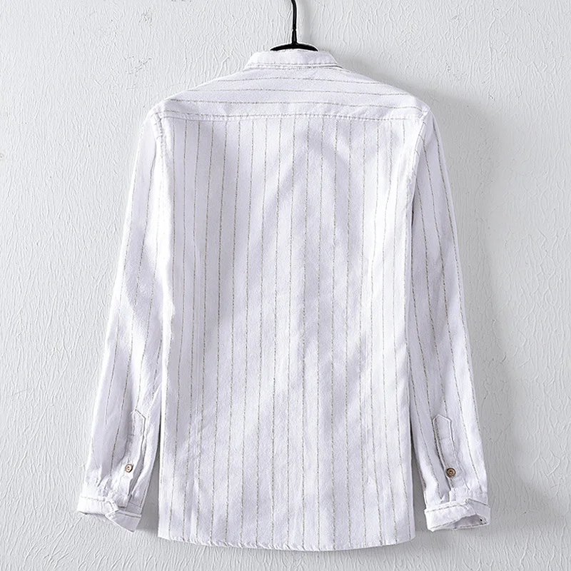 Camisetas Для мужчин Багги хлопчато-бумажное, Полосатое длинный рукав; пуговицы ретро рубашки Повседневное блузка с вышивкой Блейн camiseta