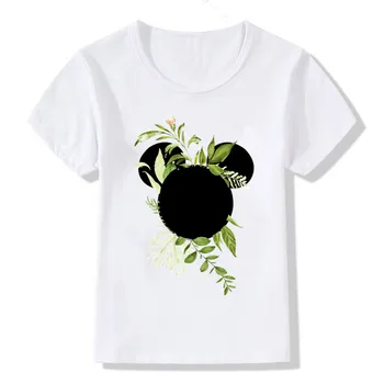 

Cute Summer Tshirt Leopard Printed Graphic Flower Fashion Mickey Mouse T Shirt Ear Shirt Girls Tee Hipster Kids T Shirt KT-2223