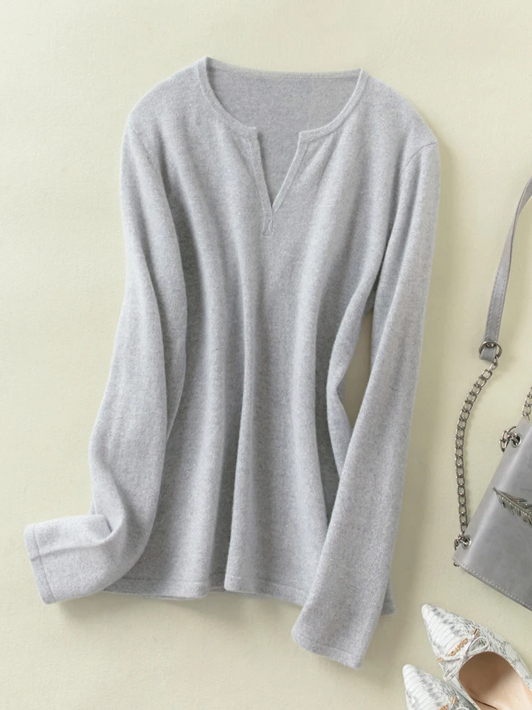 100% Fine Wool Wire Yarn Notch Collar Pullover