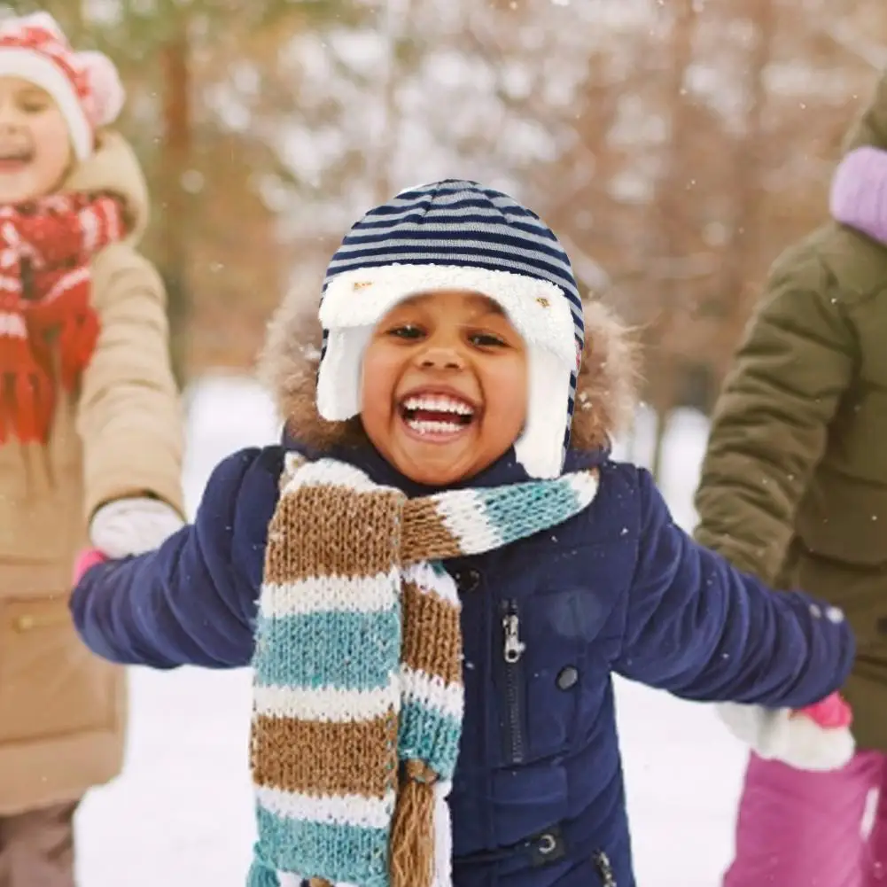 Baby Winter Hat With Earmuff Kids Crochet Beanie Hat With Fleece And