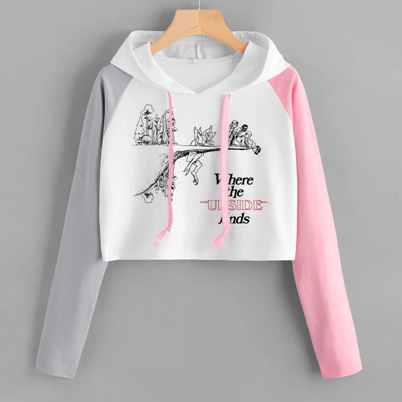 Fashion Design Stranger Things Hoodie Women Spring Autumn High waist Short Sweatshirt Ladies Hoodies Slim Crop Clothing | Женская одежда