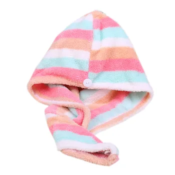 

Rainbow Strips Hair Towel Hair Drying Towels Quick Magic Dry Hat Cap Twist Head Towel with Button HFing
