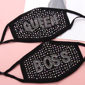 

2020 New Black Breathable Rhinestone Bling Face Mask for Women Wedding Nightclub Decoration Dance Party Cosplay Mask BOSS QUEEN