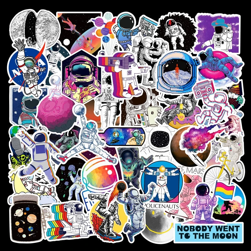 

50pcs/Lot Stickers Pack Astronaut Graffiti Science Fiction Laptop Skateboard Sticker Rocket Luggage Waterproof Stickers Toys