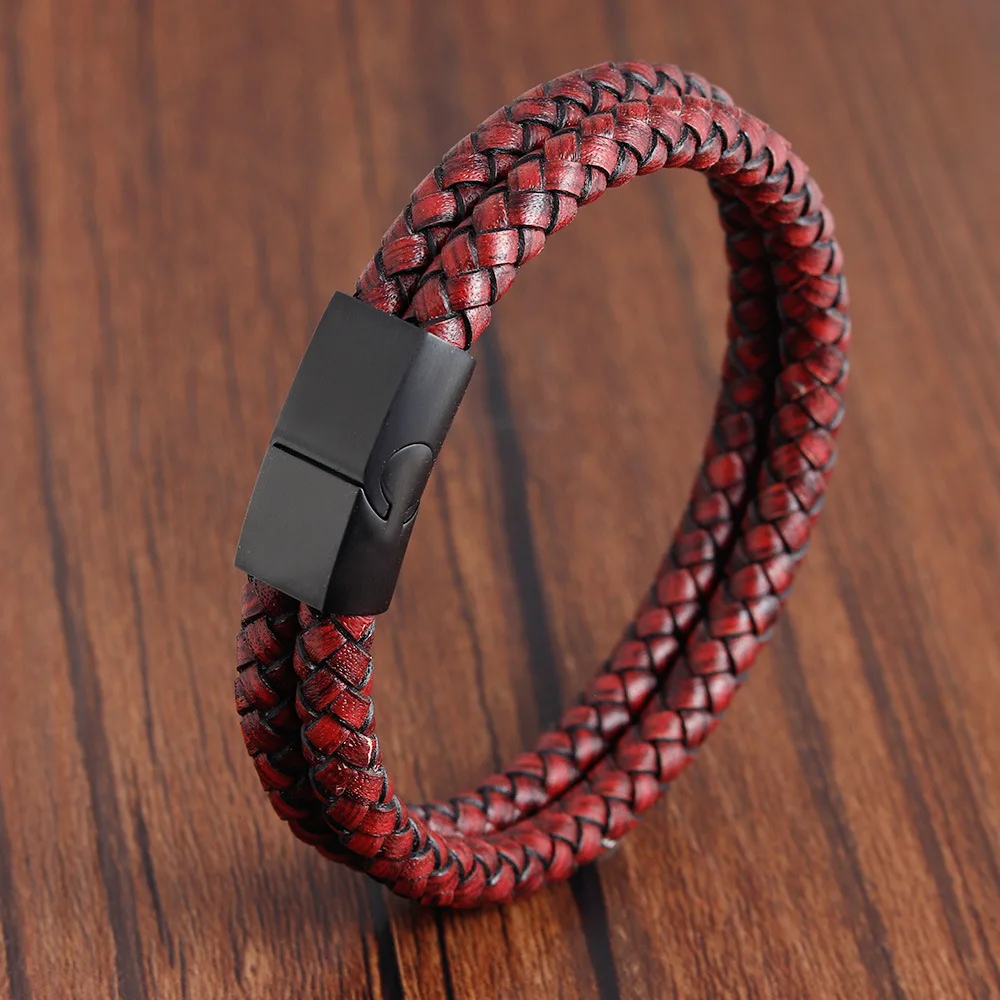New Fashion Jewelry Men Bracelet Stainless Steel Magnet Clasp Antique Genuine Leather Cuff Bangle Bracelet Men - Image 2