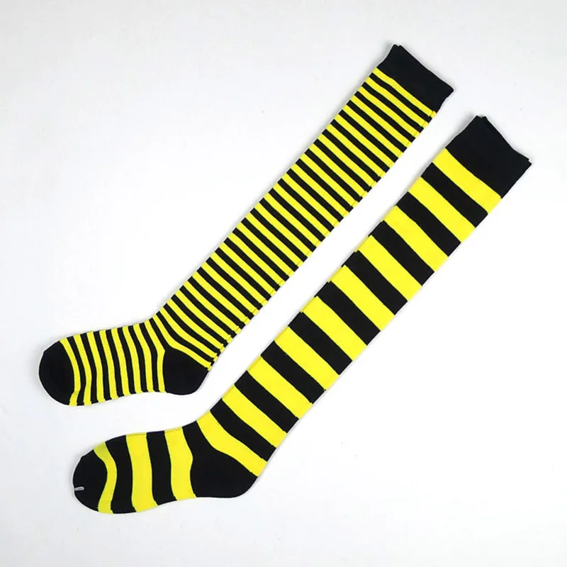 Yellow 1 пара, женские гольфы выше колена для девочек осенне-зимние теплые вязаные мягкие гольфы в полоску эластичные хлопковые чулки - Цвет: Yellow