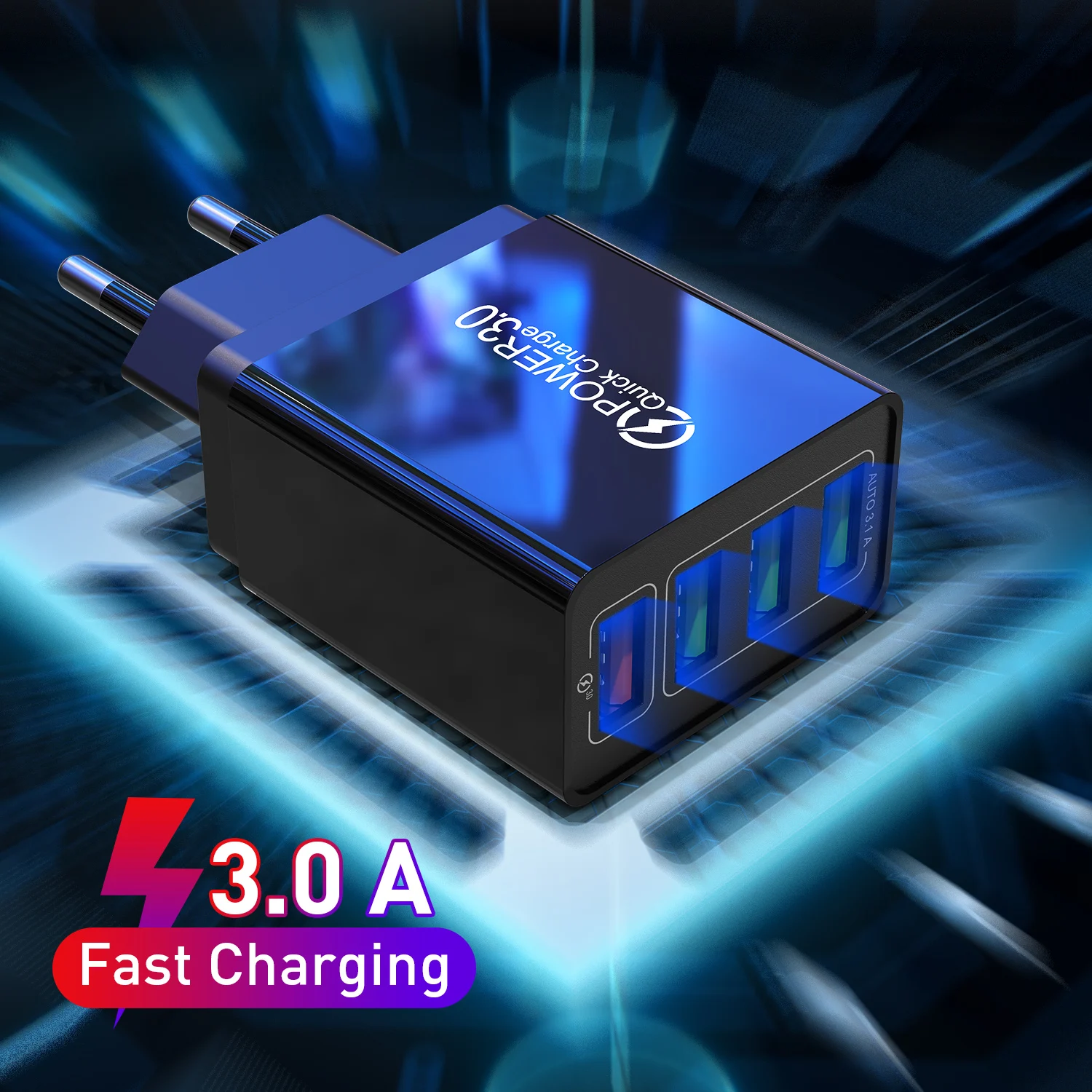 

USB multi port Charger 4-Port quick Charging QC3.0 USB fast charger with blue light Multiport For iPhone/Samsung/Xiaomi/Huawei