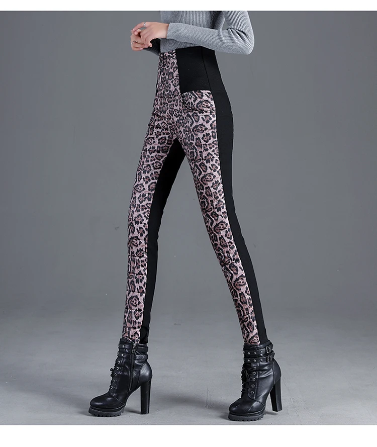 D1045 leopard Сексуальные леопардовые новые зимние повседневные штаны на 90% белом утином пуху, женские утепленные брюки с высокой эластичной талией, ветрозащитные женские штаны - Цвет: D1045 leopard