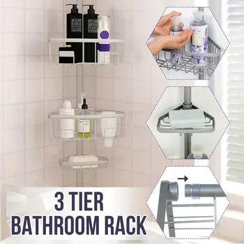 

3 Tier Telescopic Toiletries Bathroom Shelf Shampoo Soap Cosmetic Shelves Bathroom Accessories Storage Organizer Rack Holder