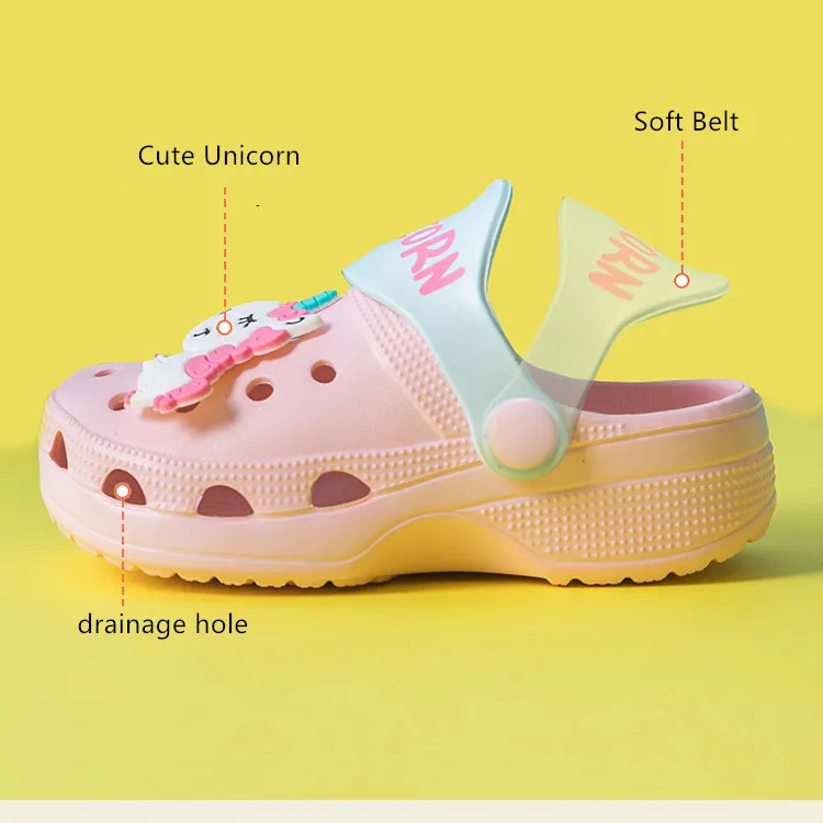 Suihyung Unicorn Kids Cave Shoes Summer Non-slip Boys Girls Two-wears Beach Swimming Slippers Toddler Children Non-slip Sandals