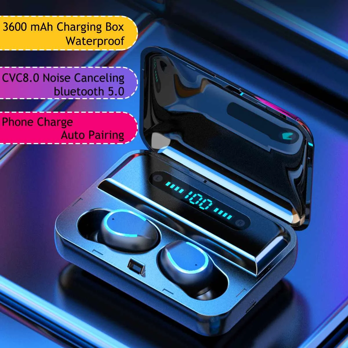

3600mAh TWS Wireless Earphones bluetooth 5.0 Earphone Power Display Touch Control Stereo Cordless Earbuds Headset Charging Box