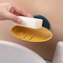 Creative Round Suction Cup Drain Soap Box Holder Household Wall-Mounted Soap Dishes Bathroom Sundries Punch-Free Drain Tray