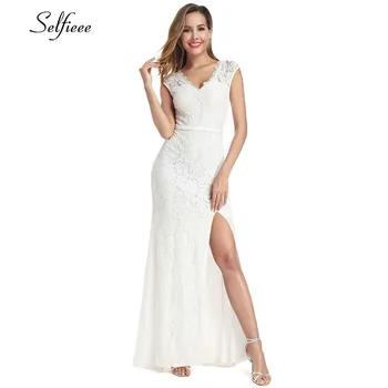 

Elegant Lace Women Dresses V-Neck Sleeveless Side Split Summer Party Dresses Ladies Bodycon Maxi Dresses Vestidos De Verano 2020