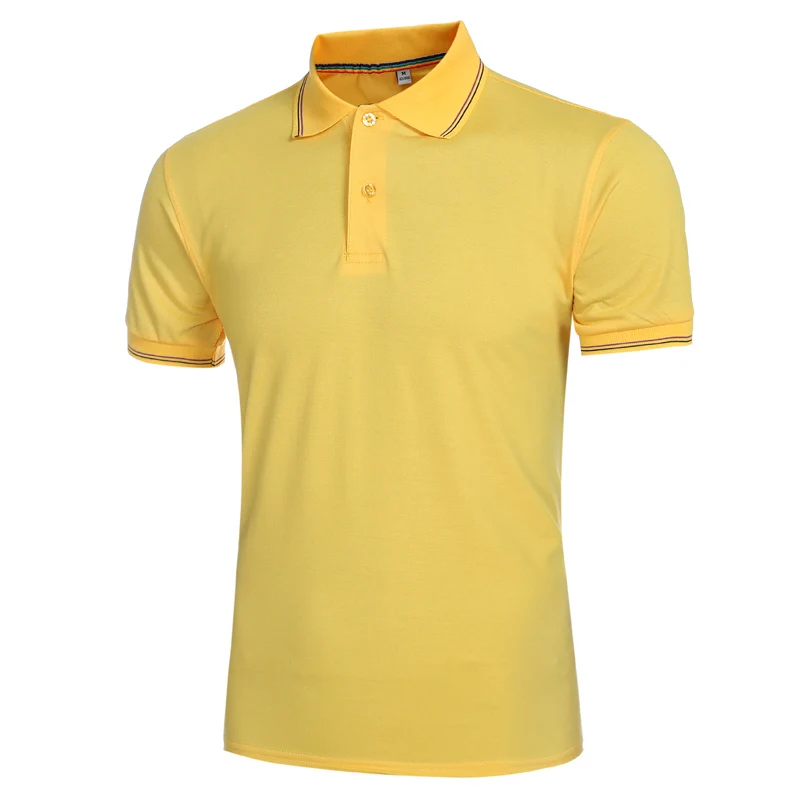 NEGIZBER, новинка, брендовая Качественная мужская рубашка поло, однотонная, приталенная, короткий рукав, поло, мужская мода, отложной воротник, мужская рубашка Поло - Цвет: Yellow