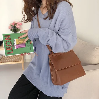 

Retro Women's Shoulder Bag Designer High Quality PU leather handbag Woman Vintage handbags Brown Shoulder Bags