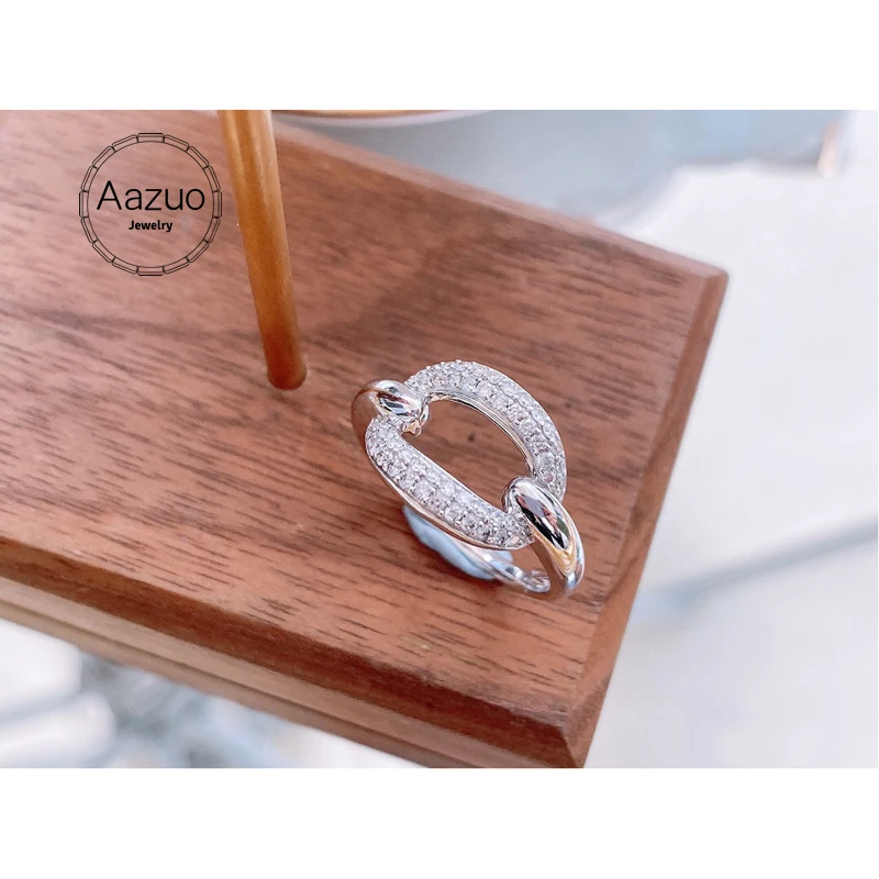 Aazuo 18K Solid White Gold Real Diamonds 0.35ct Irregular Letter O Ring Gift For Woman High Class Banquet Engagement Party Au750