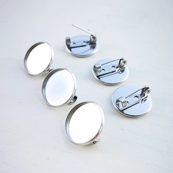 

10pcs 12 14 16 18 20 25 30mm Inner Size Round Brooch Base Cabochon Blanks Trays with Brooch Pins Cameo Cabochon Base Setting