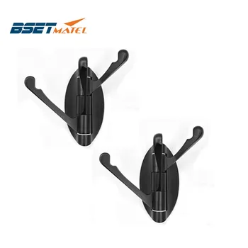 

2 PCS Black Zinc Alloy Modern Bathroom Revolve Towel Bar Coat Hooks Three Tiers Robe Hook Wall Mounted Bathroom Accessories