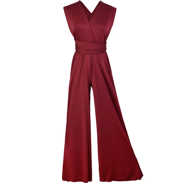 2021 Summer Fashion New Women's Solid Color Multi-rope Multi-wear Cross-sexy Tie-up High-waisted Body Temperament Jumpsuit Burgundy