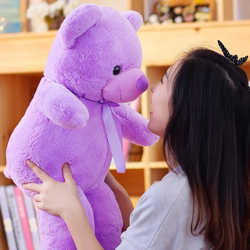 Милый ленточный плюшевый медведь, плюшевая игрушка, фиолетовый Лавандовый фиолетовый медведь, большой медведь, кукла, подарок на день рождения, День святого Валентина для девушки