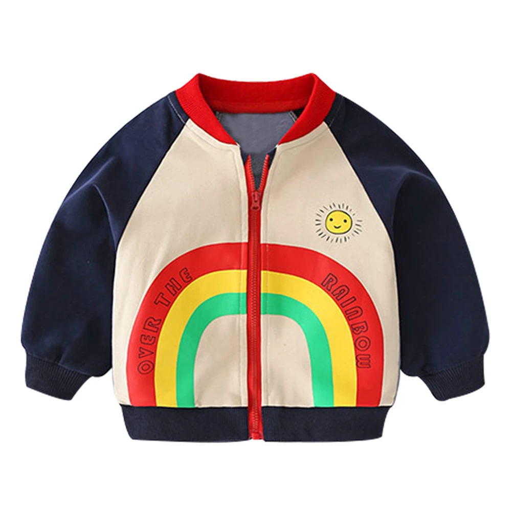 

Mud Kingdom Little Boys Bomber Jacket Cute Letter Rainbow Zipper For Autumn or Winter