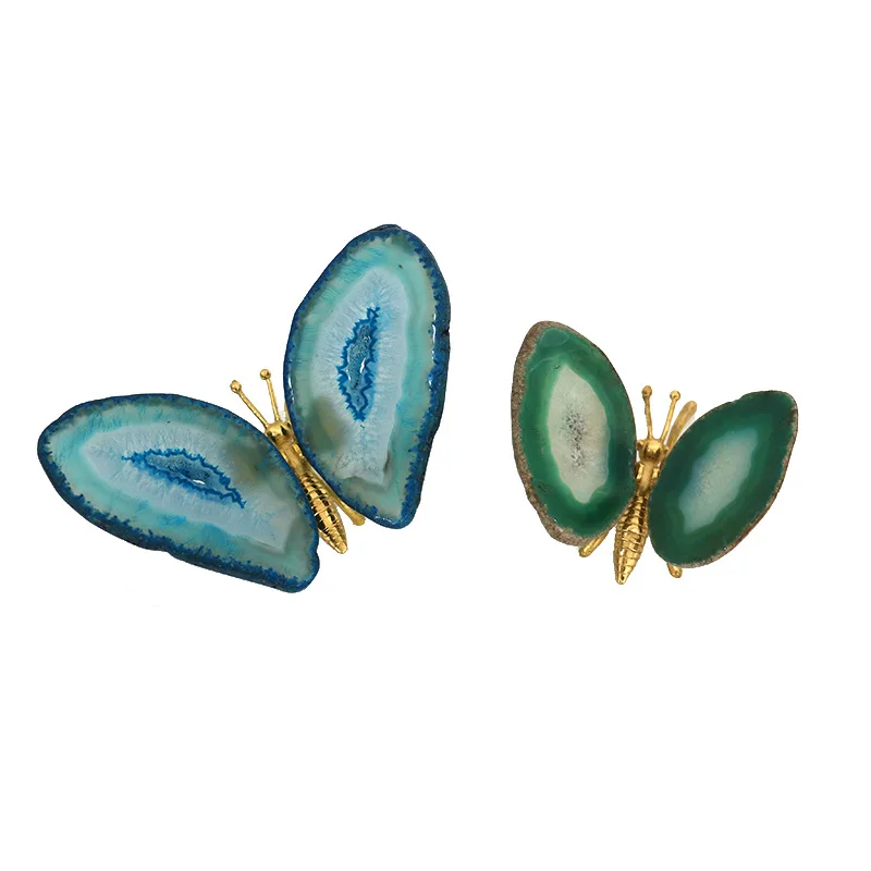 Butterfly Craft Decoration Agate Slice Healing Reiki Stone Quartz Pendant Mineral Home Decor Natural Agate Geode Polished