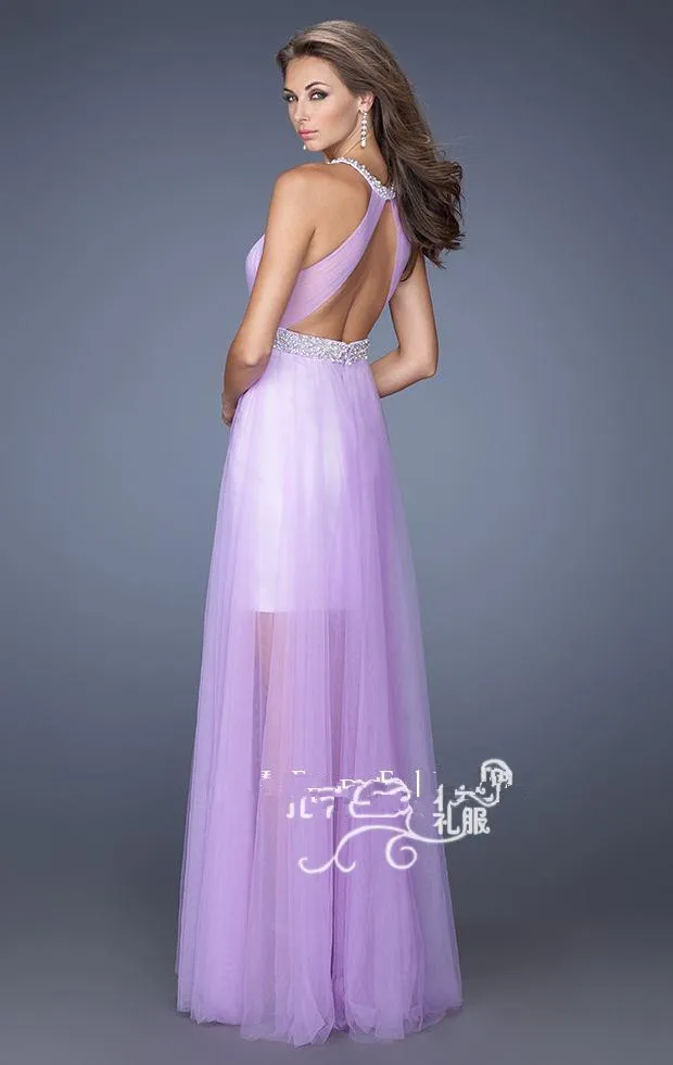 Vestidos Тюлевое ТРАПЕЦИЕВИДНОЕ сексуальное длинное платье с открытой спиной для выпускного вечера стиль Длина до пола вечерние платья для подружек невесты с кристаллами на заказ