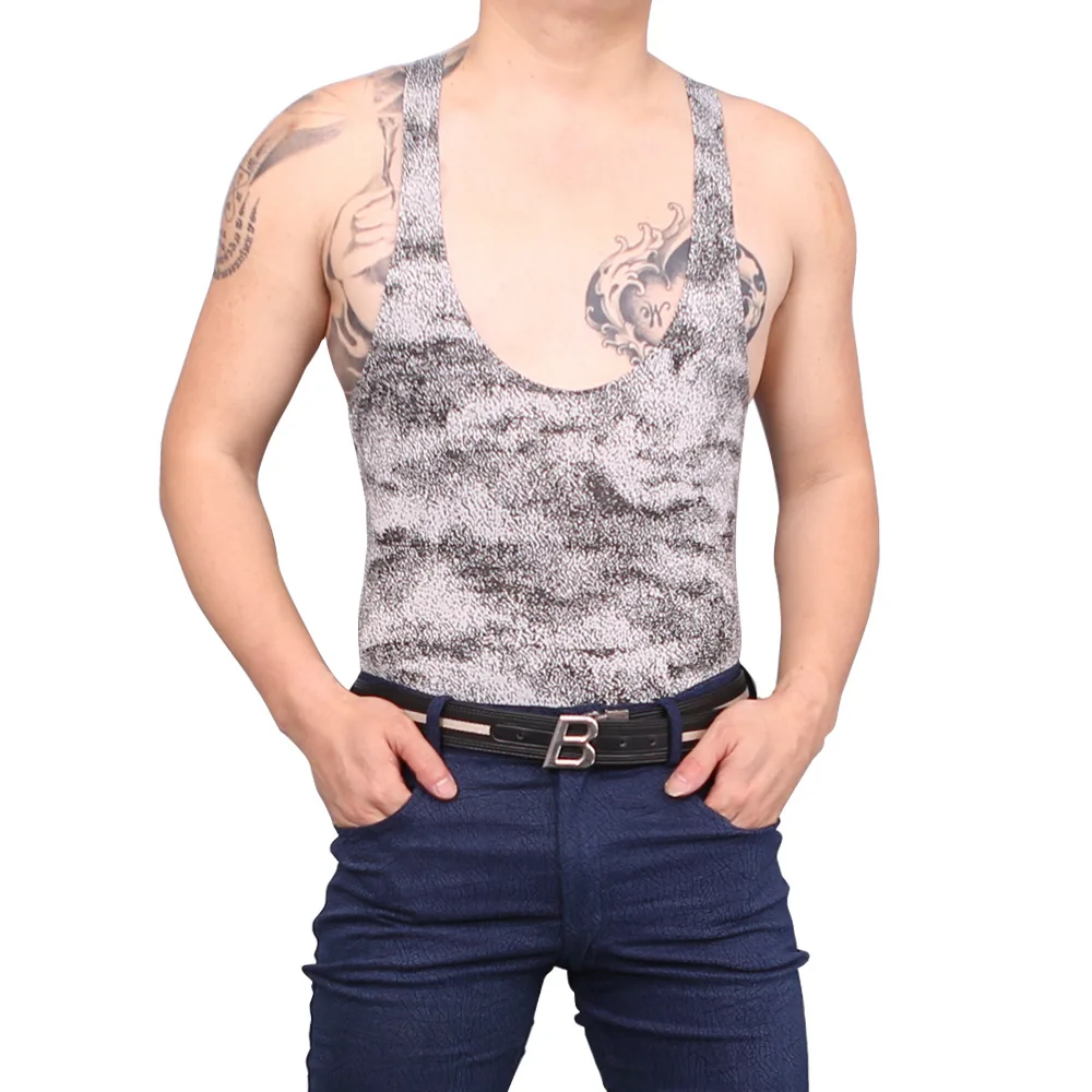 Men Sexy Leotard Silky Sleeveless Round Neck One Piece Slim Stretchy Stylish lw two piece set women crop tops and pants cami letter print summer elegant classic casual sleeveless medium stretchy outfits