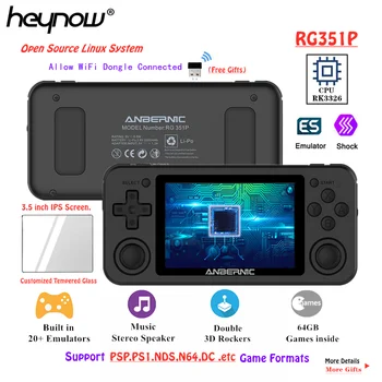 HEYNOW RK3326 RG351P Retro Game Console WiFi 64G Emuelec Linux System 3.5inch IPS Screen PS1 N64 Pocket Game Player RG350P RG351 1