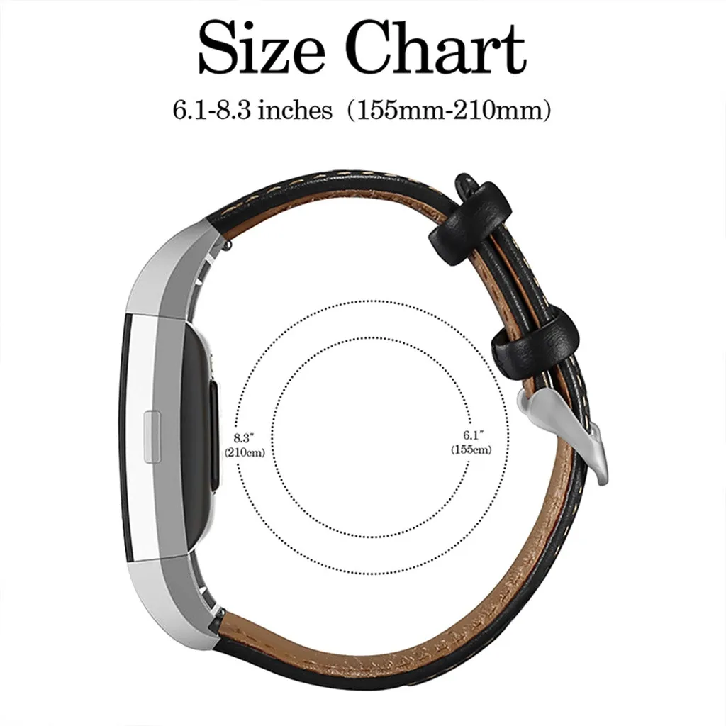 Watch Strap Replacement Leather Wristband With Metal Connectors For Fitbit Charge 2 Watch