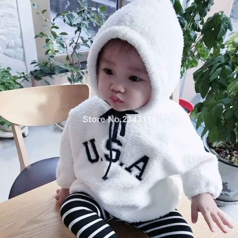 

Korean Style Autumn Winter Letters Baby Hooded Bodysuits Triangle Conjoined Blouse Infant Kids Warm Plush Jumpsuits