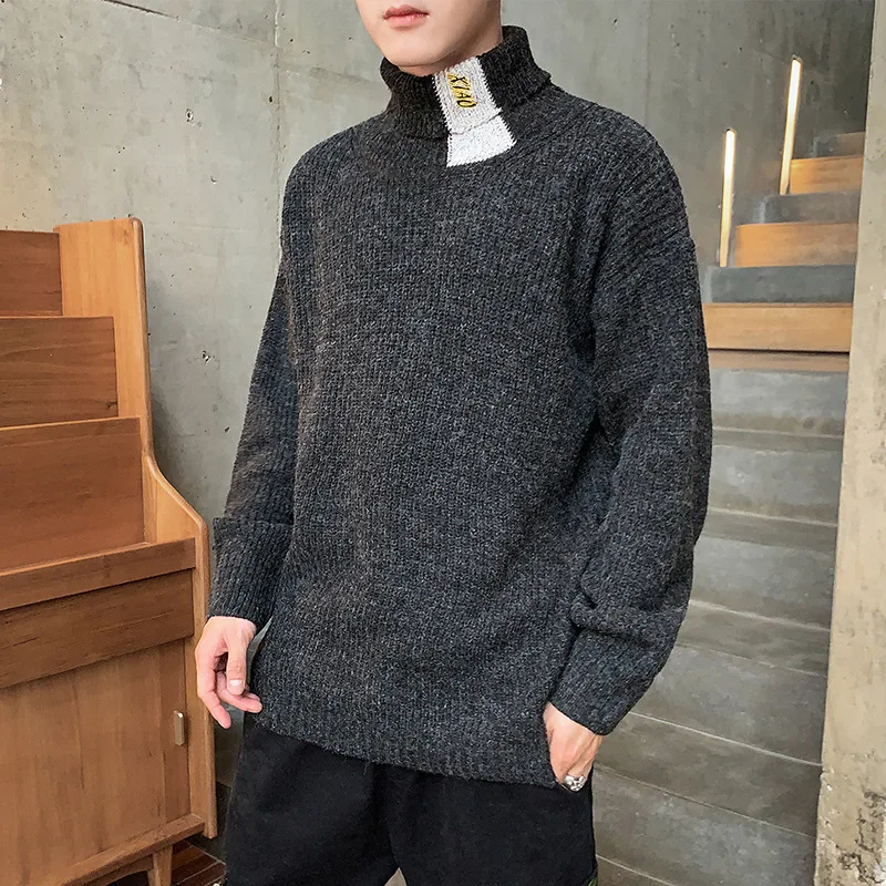

Autumn & Winter Teenager Sweater Men's Korean-style Trend Cool Loose Base Shirt High School Students High Collar Knit Sweater